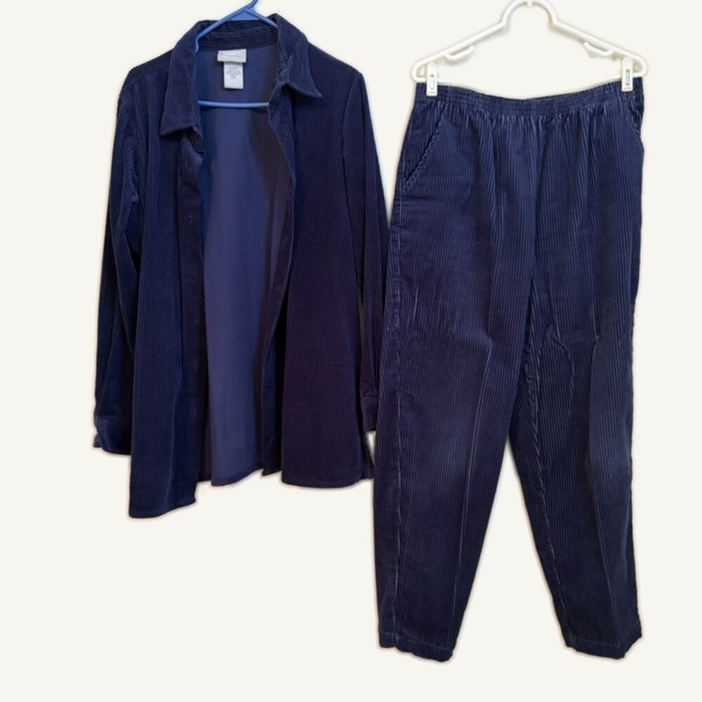 Blair Women's L Navy Corduroy Jacket & Elastic Waist Pants 2-Piece Set